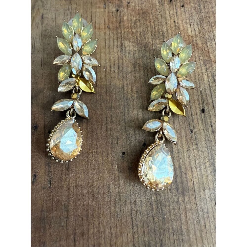 Unsigned Rhinestone Statement Earrings Canary Cha… - image 1